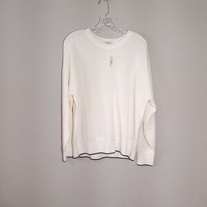 Madewell Merino Wool Pullover Sweater in ivory with molasses tipping Size L New
